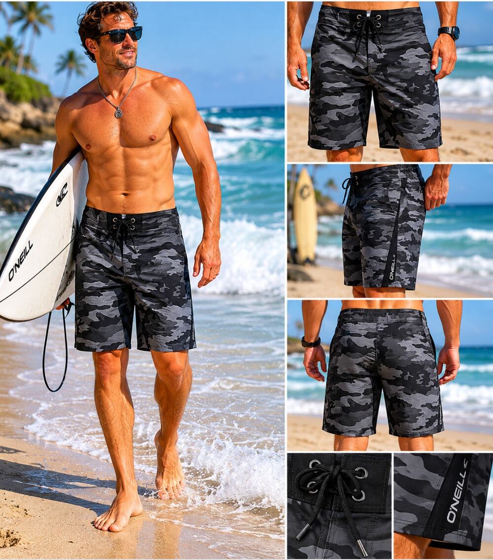 O'Neill Superfreak Camo Boardshorts Mens 38 Surf Swim Stretch Performance